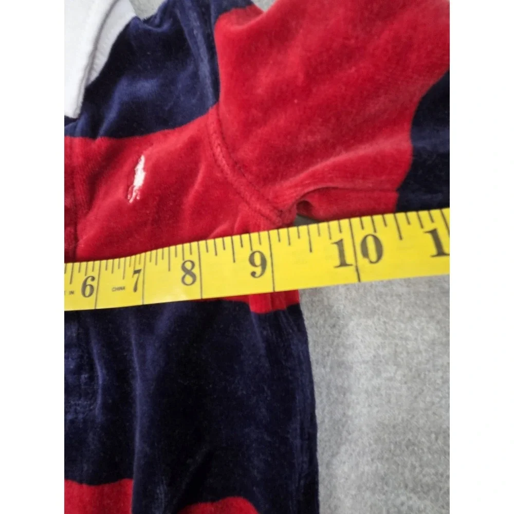 Ralph Lauren Baby Boy 3M One Piece Navy Red Velour Rugby Footed Romper Snap Pony